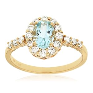YELLOW GOLD AQUAMARINE & DIAMOND RING 3788Q