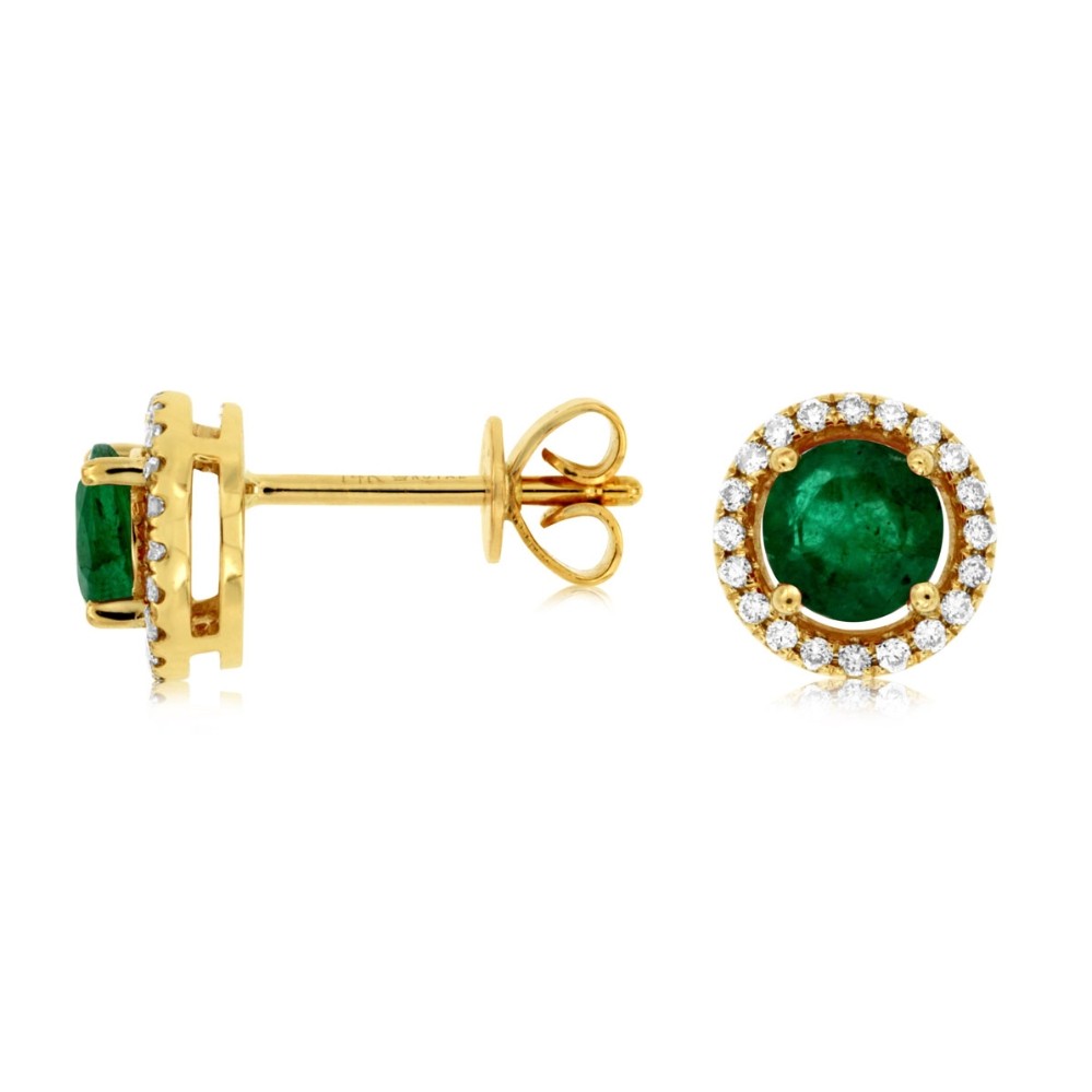 YELLOW GOLD EMERALD & DIAMOND HALO STUDS C7939E