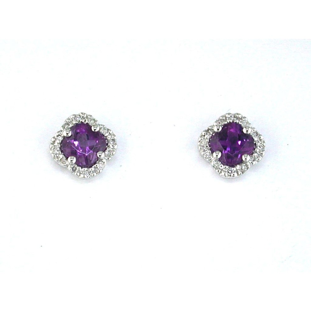 WHITE GOLD AMETHYST & DIAMOND EARRINGS WC3222A