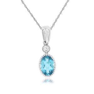 WHITE GOLD BLUE TOPAZ & DIAMOND PENDANT WH1854B