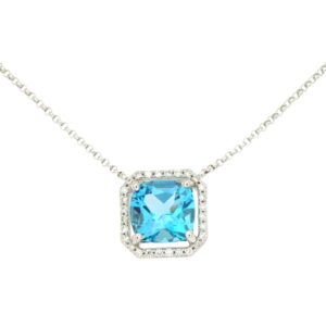 WHITE GOLD BLUE TOPAZ & DIAMOND NECKLACE WC6138B