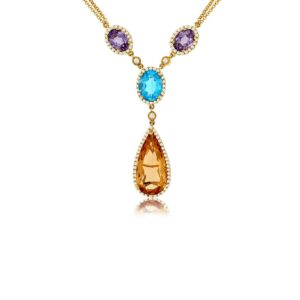 YELLOW GOLD PRECIOUS STONE AND DIAMOND NECKLACE C5611M