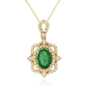 YELLOW GOLD EMERALD & DIAMOND PENDANT H1236EM