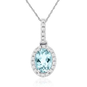 WHITE GOLD AQUAMARINE & DIAMOND PENDANT WC8644Q