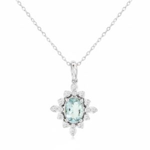 WHITE GOLD AQUAMARINE & DIAMOND PENDANT WH2189Q