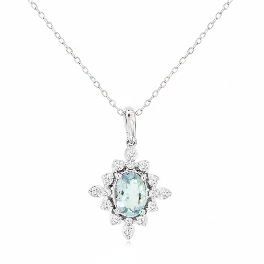 WHITE GOLD AQUAMARINE & DIAMOND PENDANT WH2189Q