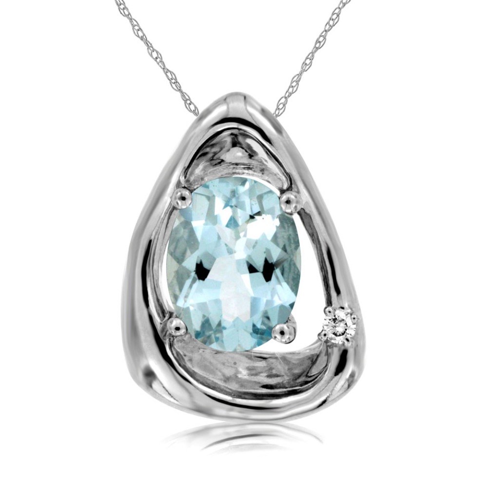 WHITE GOLD AQUAMARINE & DIAMOND PENDANT WC7934Q
