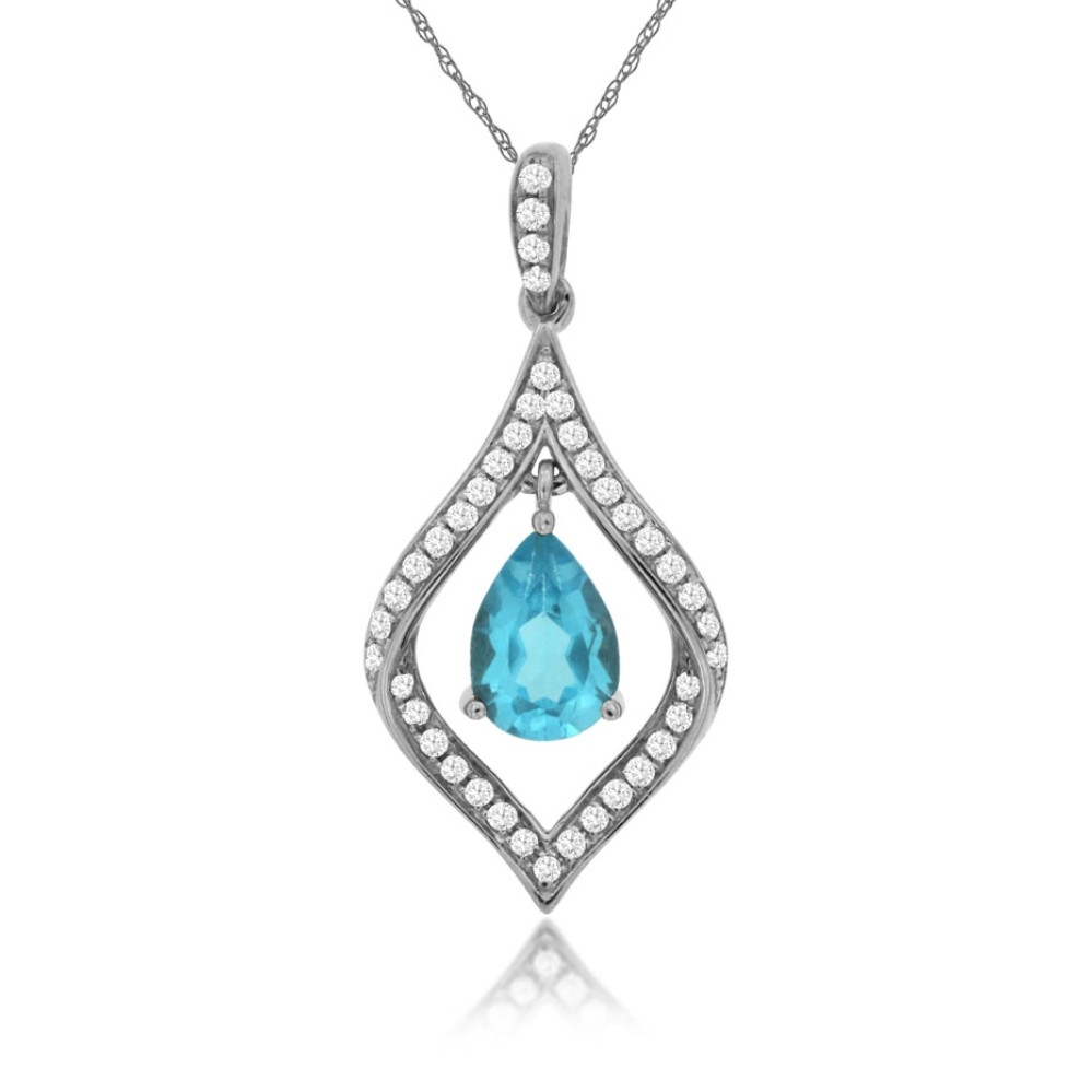 WHITE GOLD BLUE TOPAZ & DIAMOND PENDANT WC5993B