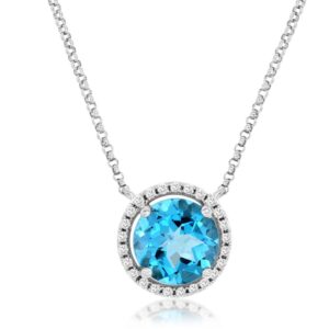 WHITE GOLD BLUE TOPAZ & DIAMOND PENDANT WC6135B