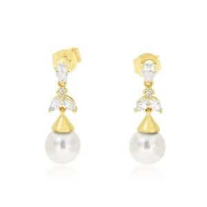 YELLOW GOLD PEARL & DIAMOND EARRINGS H2640PL