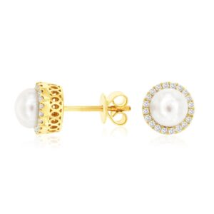 YELLOW GOLD PEARL & DIAMOND EARRINGS H2240PL