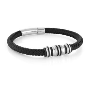 ITALGEM STEEL 10MM LEATHER BRACELET SLB526-8.25
