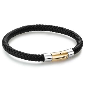 ITALGEM STEEL ROUND LEATHER BRACELET SLB361