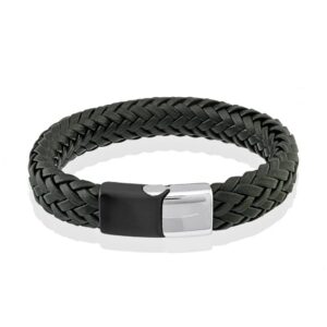 ITALGEM STEEL BLACK-MATTE LEATHER BRACELET SLB178