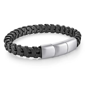 ITALGEM STEEL BLACK-LEATHER BRACELET SLB670