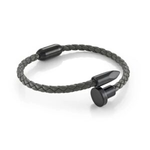 ITALGEM STEEL BLACK-IP GREY-LEATHER NAIL-ACCENT BRACELET SLB683-8