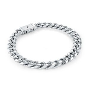ITALGEM STEEL CLASSIC CURB BOX CLASP BRACELET SMB805-8.5