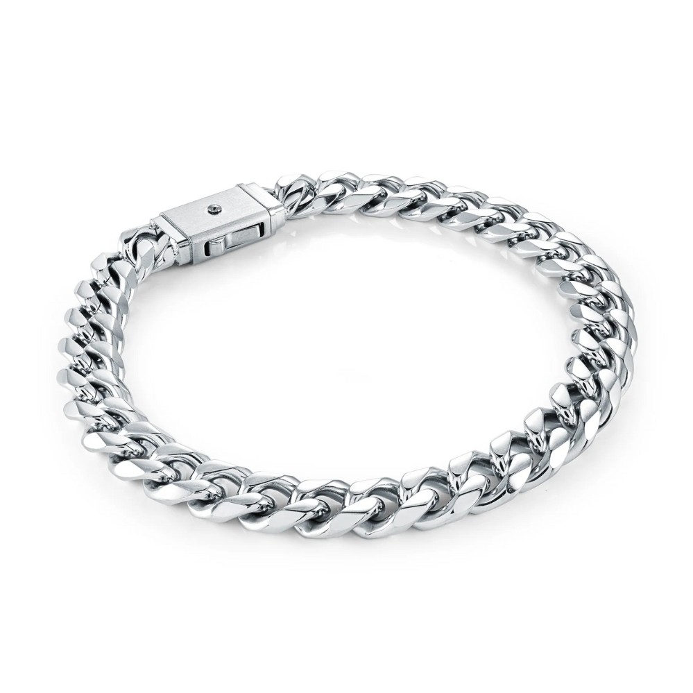 ITALGEM STEEL CLASSIC CURB BOX CLASP BRACELET SMB805-8.5