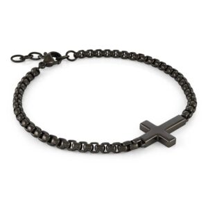 ITALGEM STEEL SIDEWAYS-CROSS ROUND-BOX BRACELET SMB659