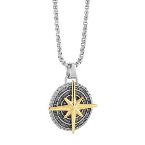 ITALGEM STEEL NORTH STAR COMPASS PENDANT SP225