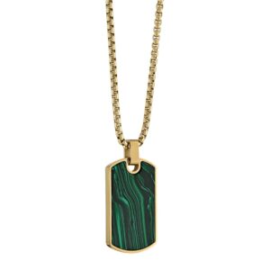 ITALGEM STEEL GOLD-IP MALACHITE DOGTAG PENDANT NECKLACE SP444