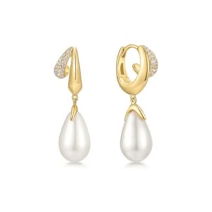ANIA HAIE GOLD SPARKLING DUET MIXED SHELL PEARL DROP HUGGIE HOOP EARRINGS E069-09G