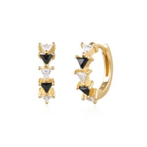 ANIA HAIE GOLD BLACK/WHITE TRIANGULAR CUBIC ZIRCONIA HUGGIES E059-13G