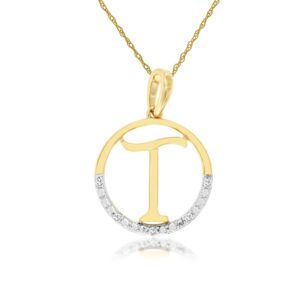 YELLOW & WHITE GOLD INITIAL DIAMOND PENDANT T N6T