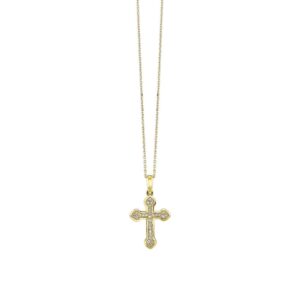 YELLOW GOLD DIAMOND CROSS PENDANT PD10896-4YSC