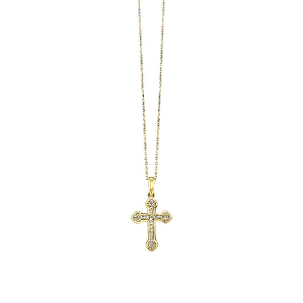 YELLOW GOLD DIAMOND CROSS PENDANT PD10896-4YSC