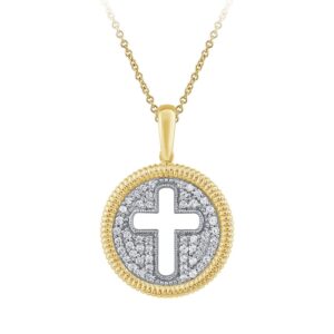 YELLOW GOLD DIAMOND CROSS CIRCLE PENDANT M7075