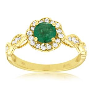 YELLOW GOLD EMERALD & DIAMOND RING C8306EM