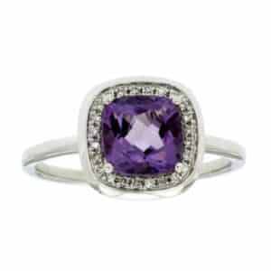 WHITE GOLD AMETHYST & DIAMOND RING WC4058A