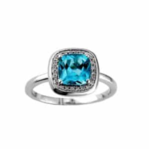 WHITE GOLD BLUE TOPAZ & DIAMOND RING WC4058B