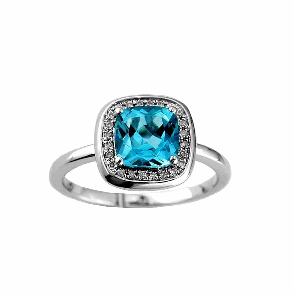 WHITE GOLD BLUE TOPAZ & DIAMOND RING WC4058B