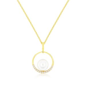 YELLOW GOLD PEARL & DIAMOND PENDANT H2660PL