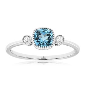 WHITE GOLD BLUE TOPAZ & DIAMOND RING WH1631B