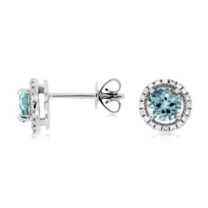 WHITE GOLD AQUAMARINE & DIAMOND HALO STUDS WC7939Q