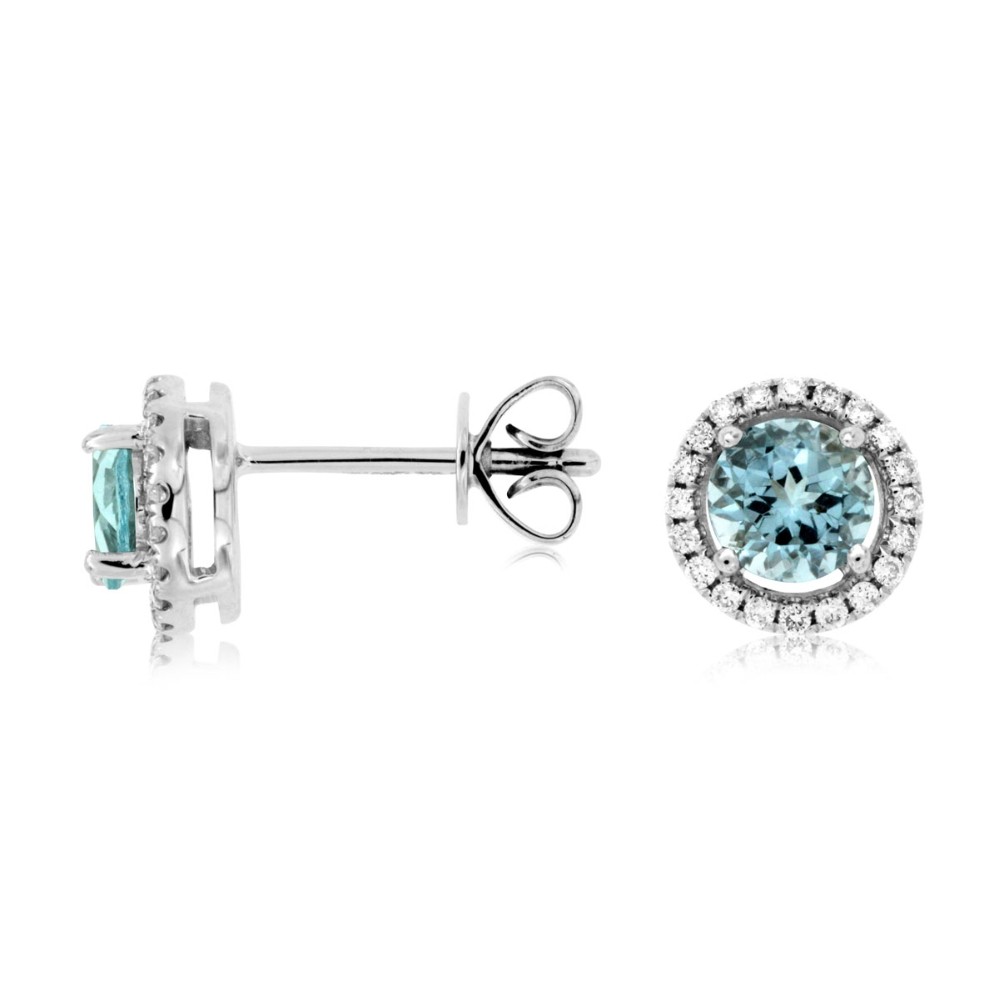 WHITE GOLD AQUAMARINE & DIAMOND HALO STUDS WC7939Q
