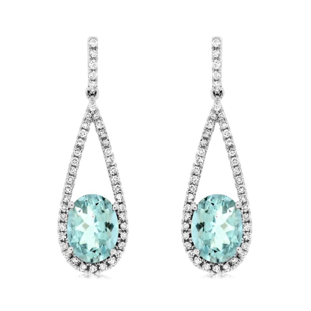 WHITE GOLD AQUAMARINE & DIAMOND EARRINGS WC7681Q