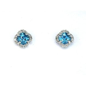 WHITE GOLD BLUE TOPAZ & DIAMOND EARRINGS WC3222B