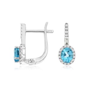 WHITE GOLD BLUE TOPAZ & DIAMOND EARRINGS WC8538B