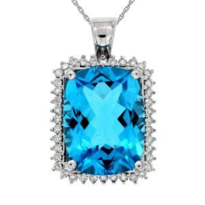 WHITE GOLD BLUE TOPAZ & DIAMOND PENDANT WP3871B