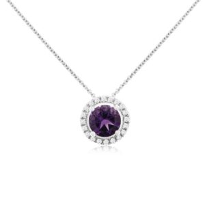 WHITE GOLD AMETHYST & DIAMOND PENDANT WC7938A