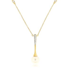 YELLOW GOLD PEARL & DIAMOND NECKLACE H3577PL