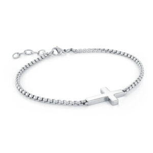 ITALGEM STEEL SIDEWAYS CROSS ROUND BOX BRACELET SMB545