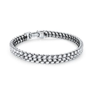 ITALGEM STEEL DOUBLE BOX BLACK CORD BRACELET SMB841-8