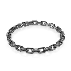 ITALGEM STEEL GUN-IP MATTE RECTANGULAR-LINK BLACK-CZ BRACELET SMB858-GU-8.5