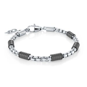 ITALGEM STEEL BLACK-IP-STOPPERS BOX-LINK BRACELET SMB844