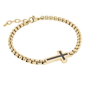 ITALGEM STEEL BLACK-IP BOX LINK CROSS BRACELET SMB818-GO